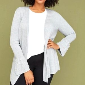 LB Grey Cardigan with Pearl Sleeves Sz 18/20